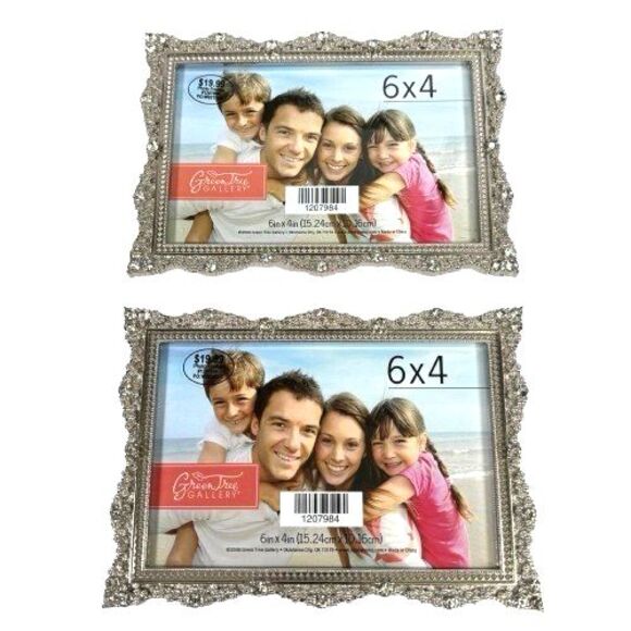 New Pair Green Tree Gallery Rhinestone Silver Rectangular Picture Frame Set of 2 - Picture 1 of 9
